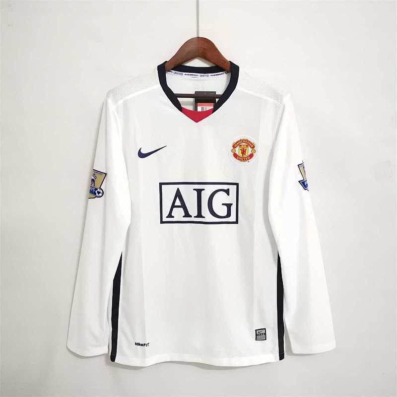 Maillot Manchester United Extérieur Rétro Manches Longues Blanc 08/09