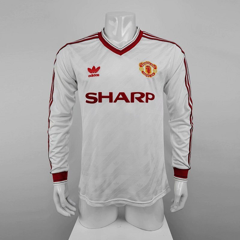 Maillot Manchester United Extérieur Rétro Manches Longues Blanc 86/88