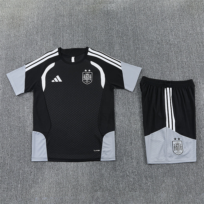Ensemble maillot + short Espagne Adulte Noir / Gris – 2 étoiles 2026
